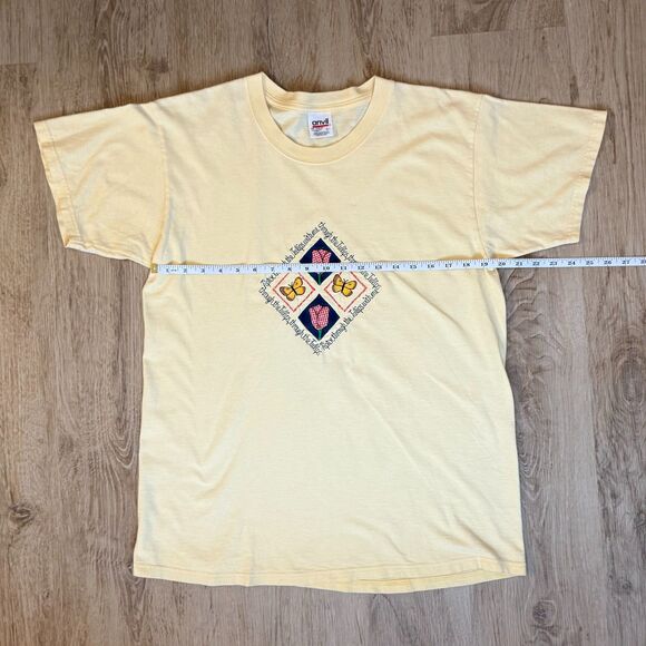 Anvil Graphic T-Shirt Butterfly Quilt Embroidery Yellow Large Vintage USA - Picture 4 of 5